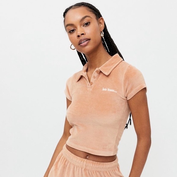 RARE! NEW! Urban Outfitters Lets Frans Velour Shrunken Polo Top and Shorts - Picture 3 of 13